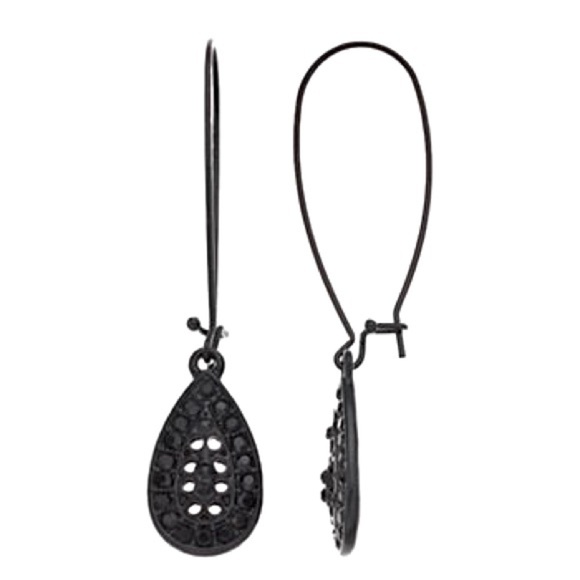New Simply Vera Vera Wang Jet Black Sparkly Teardrop Dangle Earrings - Picture 1 of 2